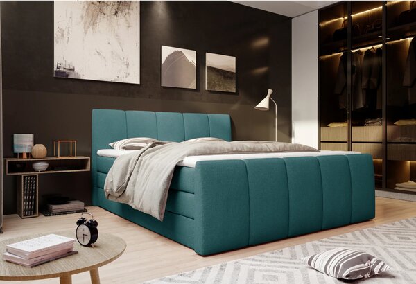 Pat boxspring FRESCO 140x200, personalizabil, cu saltele, topper si 2