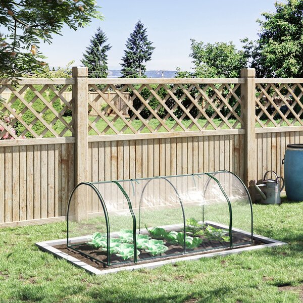 Outsunny Tunel de oțel pentru grădină cu seră și capac din PVC, 200x100x80 cm, transparent și verde | Aosom Romania