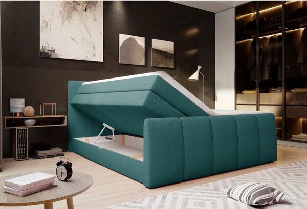 Pat boxspring FRESCO 140x200, personalizabil, cu saltele, topper si 2