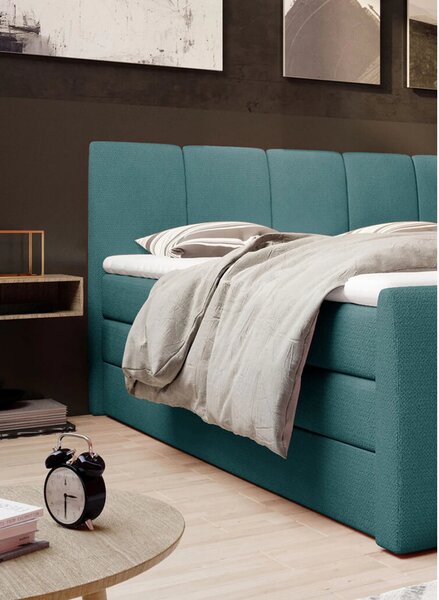 Pat boxspring FRESCO 140x200, personalizabil, cu saltele, topper si 2