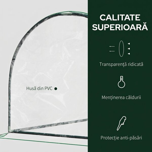 Outsunny Tunel de oțel pentru grădină cu seră și capac din PVC, 200x100x80 cm, transparent și verde | Aosom Romania