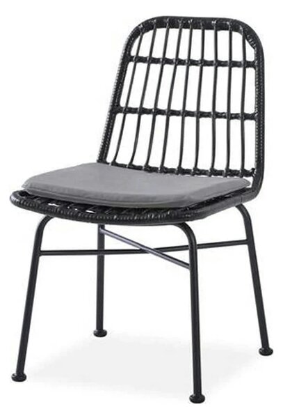 Scaun de gradina K401, gri/negru, rattan sintetic/otel, 47x45x85x43 cm
