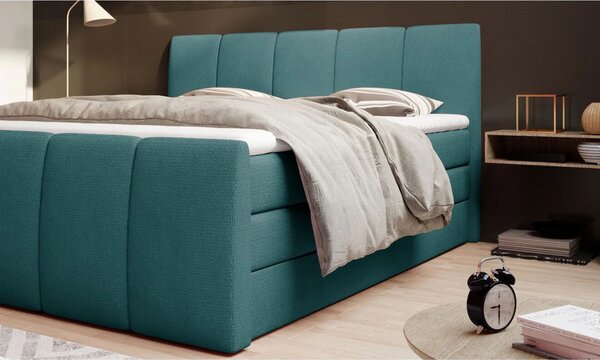 Pat boxspring FRESCO 140x200, personalizabil, cu saltele, topper si 2