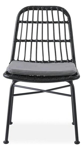 Scaun de gradina K401, gri/negru, rattan sintetic/otel, 47x45x85x43 cm