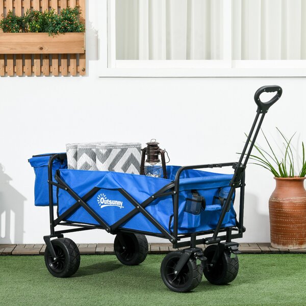 Outsunny Cărucior Pliabil de Exterior cu Geantă Frigorifică Detașabilă, Capacitate 100kg, Ideal pentru Grădină și Camping, Albastru | Aosom Romania