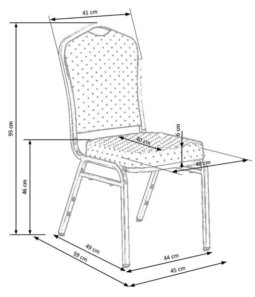 Scaun conferinta K66, rosu/auriu, stofa clasica/metal, 45X48X93 CM
