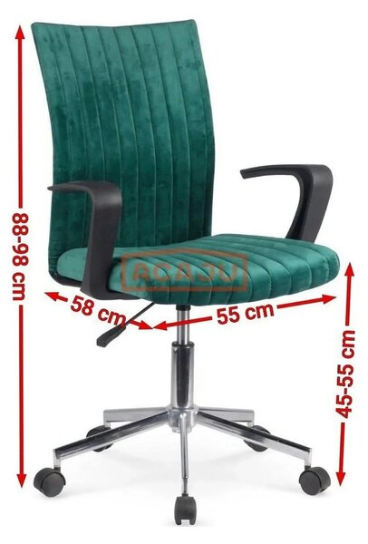Scaun de birou DORAL, verde inchis/negru/crom, stofa catifelata/metal