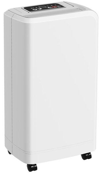 HOMCOM Dezumidificator de 12L cu Rezervor de Apă, Temporizator 24H și Afișaj Digital al Umidității, 28x18x50,6 cm, Alb | Aosom Romania