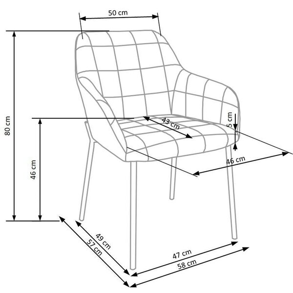 Scaun living K305, gri/negru, stofa catifelata/metal, 58x57x80 cm