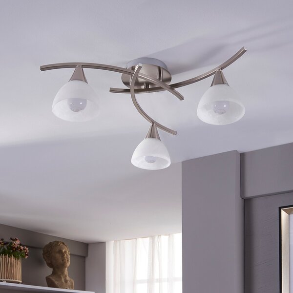 Lindby plafonieră Della, nichel, Ø 58 cm, 3 becuri, E14, reglabil, Metalic, Camera de zi / sufragerie, Sticlă, Modern