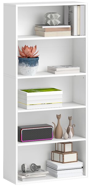 HOMCOM Bibliotecă cu 5 Niveluri și Rafturi Ajustabile, 60x24x133,5 cm, Alb | Aosom Romania