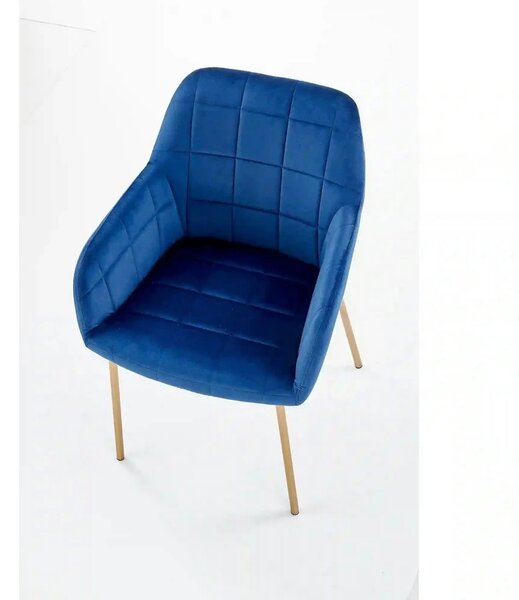 Scaun living K306, albastru marin/auriu, stofa catifelata/metal, 58x57
