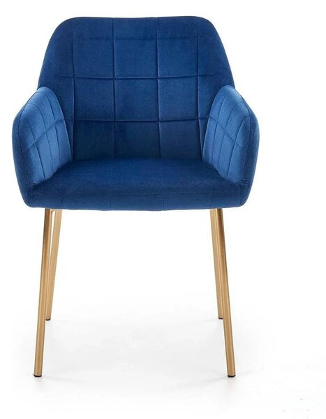 Scaun living K306, albastru marin/auriu, stofa catifelata/metal, 58x57
