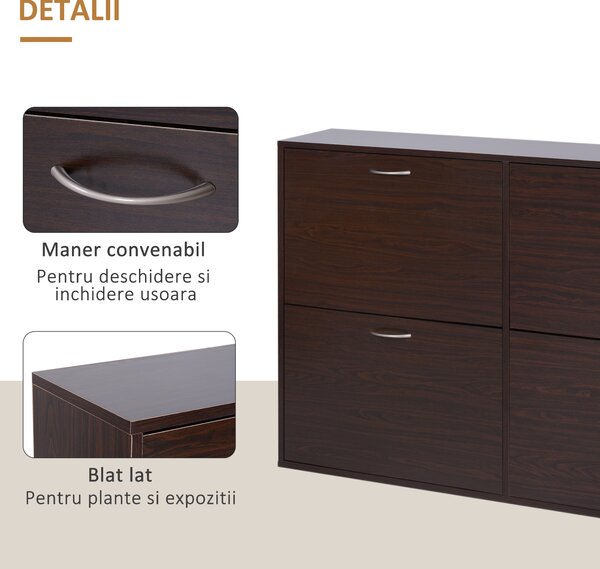 HOMCOM Pantofar cu Rafturi Reglabile din PAL, 120x24x81 cm, Maro | Aosom Romania