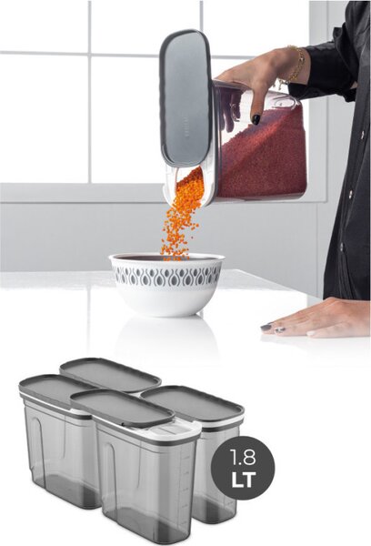 Set 4 cutii de depozitare alimente FOLYBNM-0650, Antracit
