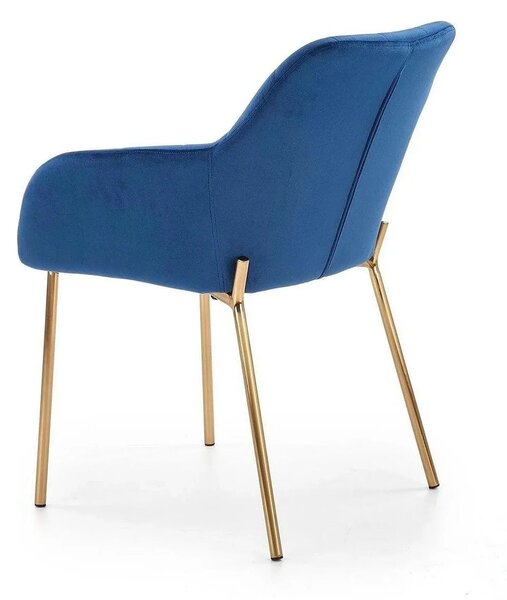 Scaun living K306, albastru marin/auriu, stofa catifelata/metal, 58x57