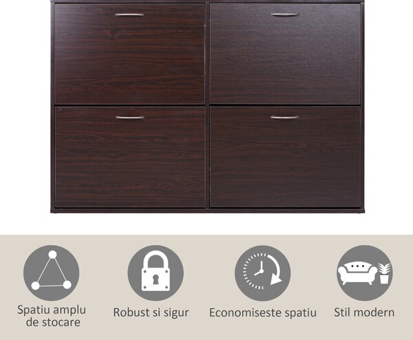 HOMCOM Pantofar cu Rafturi Reglabile din PAL, 120x24x81 cm, Maro | Aosom Romania