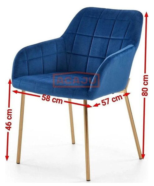 Scaun living K306, albastru marin/auriu, stofa catifelata/metal, 58x57