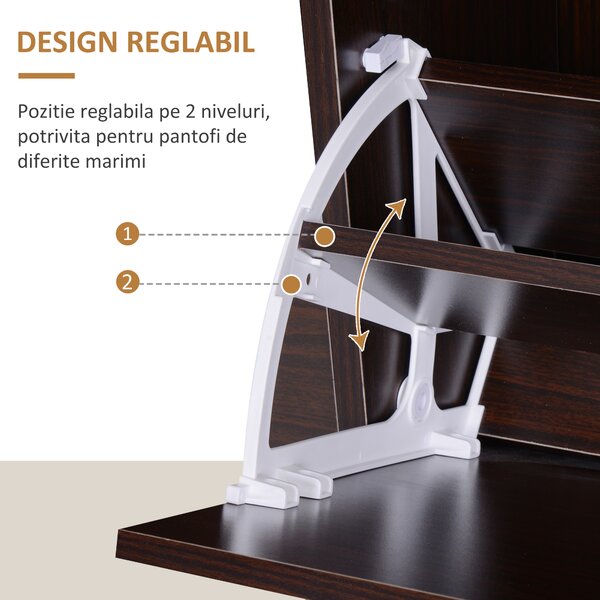 HOMCOM Pantofar cu Rafturi Reglabile din PAL, 120x24x81 cm, Maro | Aosom Romania