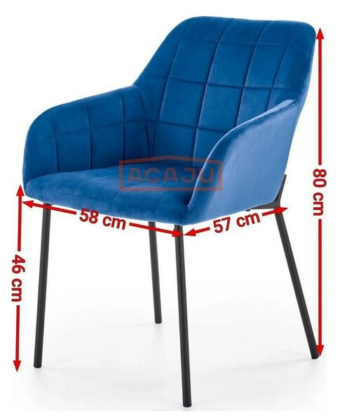 Scaun K305, albastru/negru, stofa catifelata/metal, 58X57X80 cm