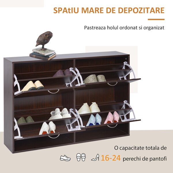 HOMCOM Pantofar cu Rafturi Reglabile din PAL, 120x24x81 cm, Maro | Aosom Romania