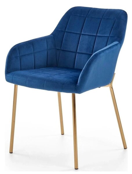 Scaun living K306, albastru marin/auriu, stofa catifelata/metal, 58x57