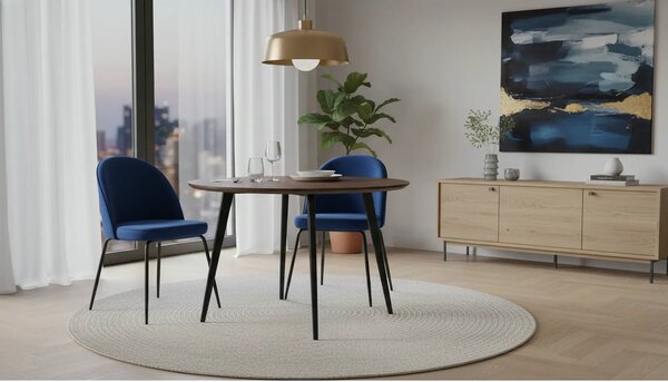 Scaun modern K314, albastru/negru, stofa catifelata/metal, 49x50x80 cm
