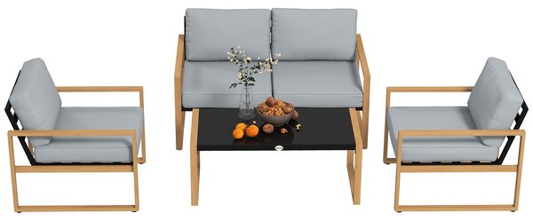 Outsunny Set Mobilier de Grădină din 4 Piese, cu Canapea de 2 Locuri, 2 Fotolii și Măsuță de Cafea, 123.5x75x73 cm, Gri | Aosom Romania
