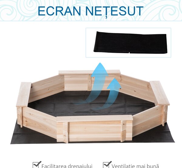 Outsunny Cutie de Nisip pentru Copii 3-8 Ani cu Scaune și Peliculă de Acoperire, 139,5x139,5x21,5 cm, Lemn Natural | Aosom Romania