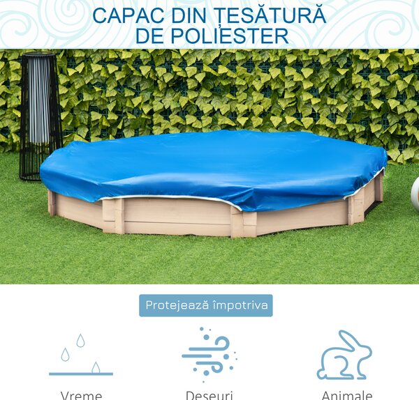 Outsunny Cutie de Nisip pentru Copii 3-8 Ani cu Scaune și Peliculă de Acoperire, 139,5x139,5x21,5 cm, Lemn Natural | Aosom Romania