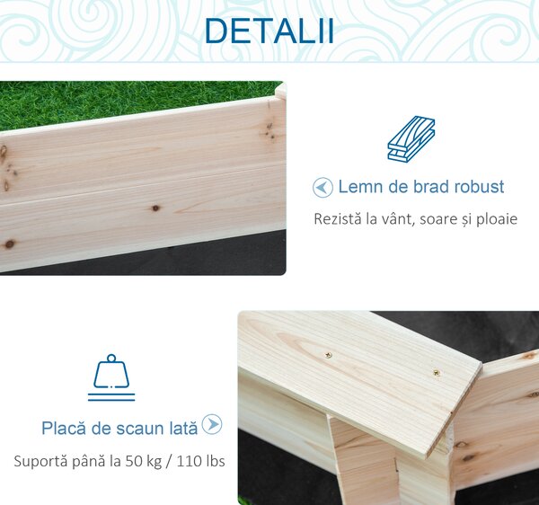 Outsunny Cutie de Nisip pentru Copii 3-8 Ani cu Scaune și Peliculă de Acoperire, 139,5x139,5x21,5 cm, Lemn Natural | Aosom Romania