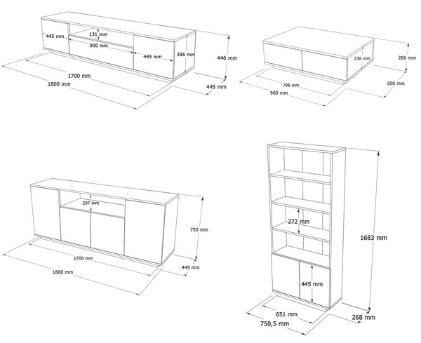 Set mobilier living Fera 19 (pin atlantic + alb). 1073056