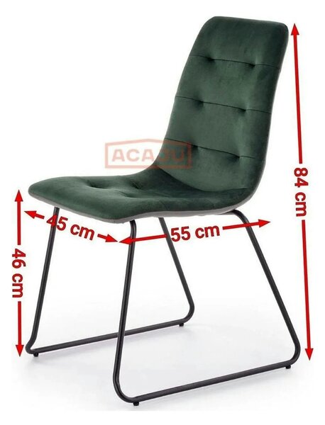Scaun tapitat K321, verde/negru, stofa catifelata/metal, 45X55X84 cm