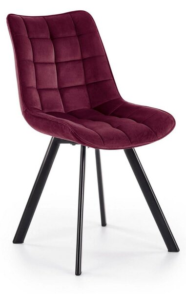 Scaun tapitat K332, visiniu/negru, stofa catifelata/metal, 46X61X84 cm