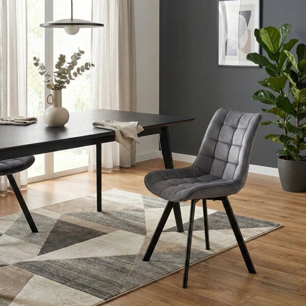 Scaun tapitat modern K332, gri/negru, stofa catifelata/metal, 46X61X84