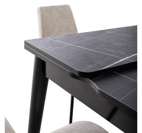 Masa extensibila TOTEM 3041, negru cu efect de marmura, PAL melaminat