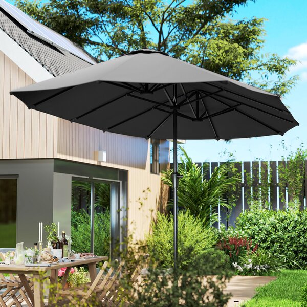 Outsunny Umbrelă Dublă de Grădină cu 12 Spițe, Orificii de Ventilație și Manivelă, 400x220x234 cm, Gri Închis | Aosom Romania