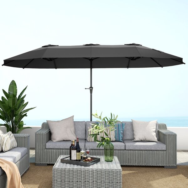 Outsunny Umbrelă Dublă de Grădină cu 12 Spițe, Orificii de Ventilație și Manivelă, 400x220x234 cm, Gri Închis | Aosom Romania