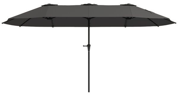 Outsunny Umbrelă Dublă de Grădină cu 12 Spițe, Orificii de Ventilație și Manivelă, 400x220x234 cm, Gri Închis | Aosom Romania