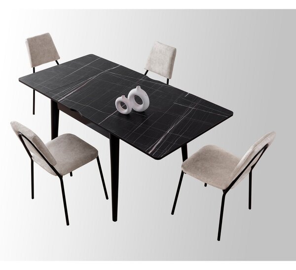 Masa extensibila TOTEM 3041, negru cu efect de marmura, PAL melaminat
