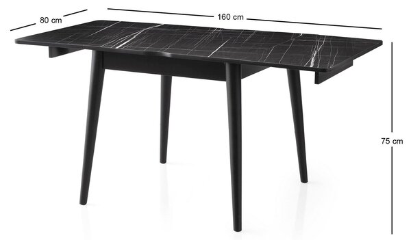 Masa extensibila TOTEM 3041, negru cu efect de marmura, PAL melaminat