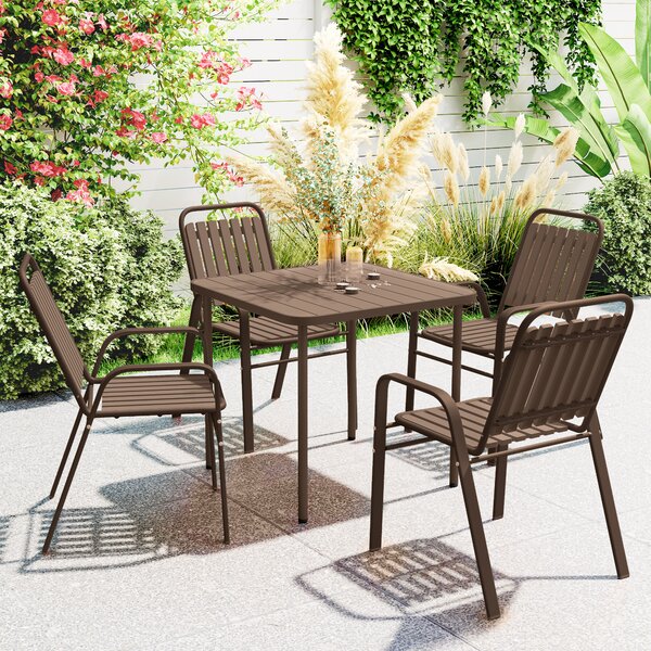 Outsunny Set de 4 Scaune de Grădină Stivuibile cu Spătar Înalt și Brațe, 56x66x91 cm, Maro Închis | Aosom Romania