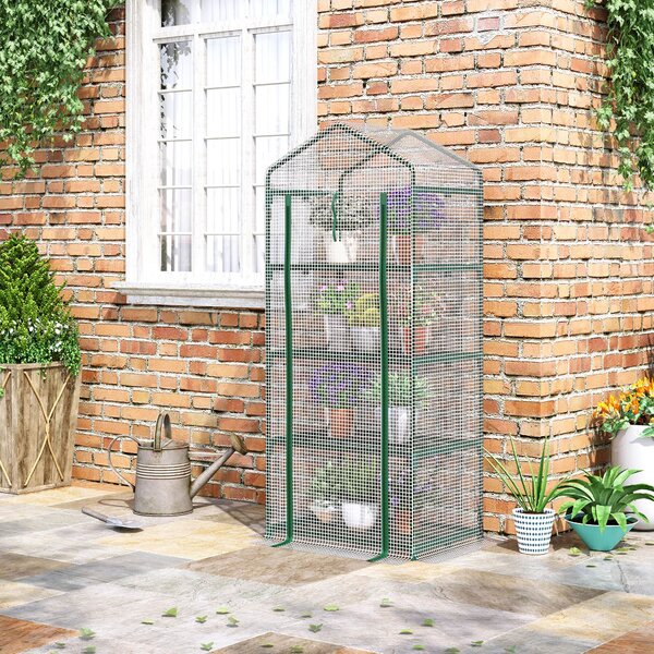 Outsunny Seră Verticală pentru Balcon și Terasă cu 4 Rafturi, Structură din Oțel și PE, 70x50x160 cm, Alb | Aosom Romania