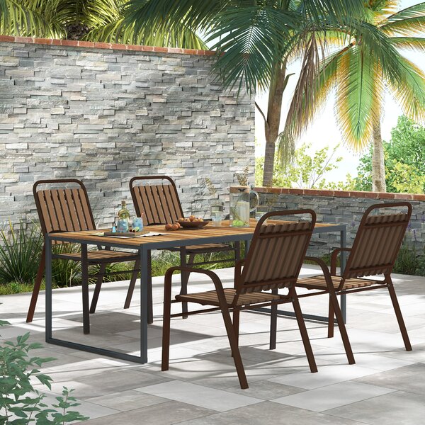 Outsunny Set de 4 Scaune de Grădină Stivuibile cu Spătar Înalt și Brațe, 56x66x91 cm, Maro Închis | Aosom Romania
