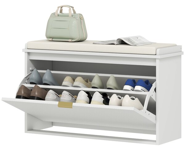 HOMCOM Bancă pentru Pantofi cu Raft Interior Reglabil și Detașabil, 80x26x47.5 cm, Alb și Bej | Aosom Romania