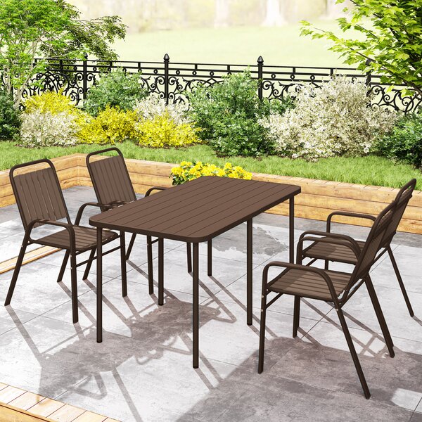 Outsunny Set de 4 Scaune de Grădină Stivuibile cu Spătar Înalt și Brațe, 56x66x91 cm, Maro Închis | Aosom Romania