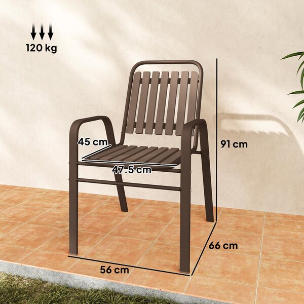 Outsunny Set de 4 Scaune de Grădină Stivuibile cu Spătar Înalt și Brațe, 56x66x91 cm, Maro Închis | Aosom Romania
