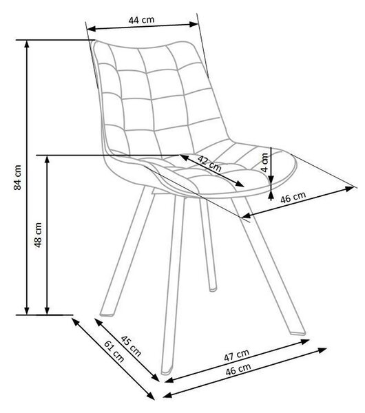 Scaun K332, albastru inchis/negru, stofa catifelata/metal, 46X61X84 CM