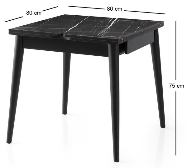 Masa extensibila TOTEM 3041, negru cu efect de marmura, PAL melaminat