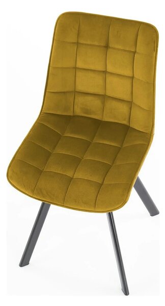 Scaun K332, galben mustar/negru, stofa catifelata/metal, 46X61X84 CM